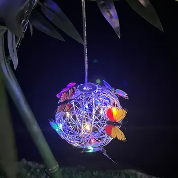 10шт Наружное Рождественское украшение Светодиодная Солнечная алюминиевая лампа с винным шаром, Изогнутая Бабочка, Подвесная Люстра с орнаментом для вечеринки