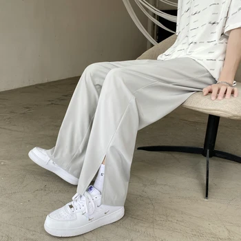 2022 летние новые мужские драповые брюки из ледяного шелка, свободные повседневные брюки с разрезом для кондиционирования воздуха, большие размеры 4XL 5XL