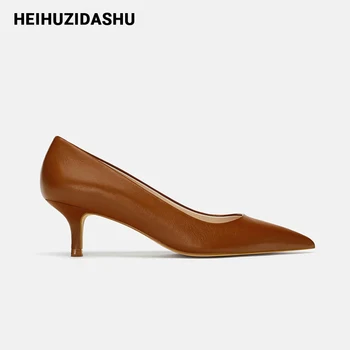2023, Шикарные кожаные женские туфли-лодочки на высоком каблуке, женская офисная обувь с острым носком, женская элегантная рабочая обувь, женская обувь