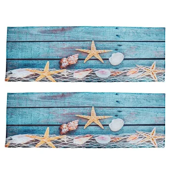 2X Ретро Синий деревянный настил Рыболовная сеть Раковины Морская звезда Морские Нескользящие Декоративные коврики для ванной 40x120 см