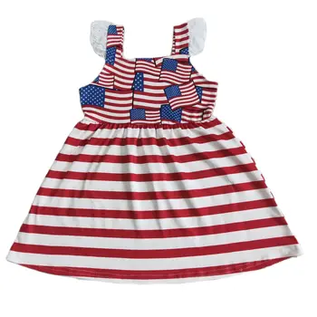 4 июля, платье для девочек, Детский бутик, детское платье с принтом флага США, летнее модное повседневное платье от 1 до 12 лет