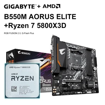 AMD New Ryzen 7 5800X3D R7 5800X3D 3,4 ГГц 8-ядерный 16-потоковый процессор + Игровая материнская плата Gigabyte B550M AORUS ELITE B550m 128 ГБ