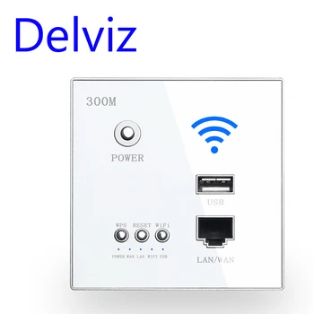 Delviz Wireless WiFi Socket Rj45, AP Relay Smart usb socket, Панель из хрустального стекла, Питание 220 В, Встроенный Настенный WIFI-маршрутизатор 300 Мбит/с
