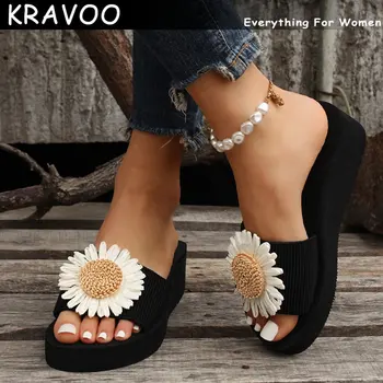 KRAVOO/ Новые повседневные женские сандалии с цветочным узором, женские тапочки 2023 года, Пляжные шлепанцы, Женская женская обувь, Летние женские тапочки, женщина-женщина