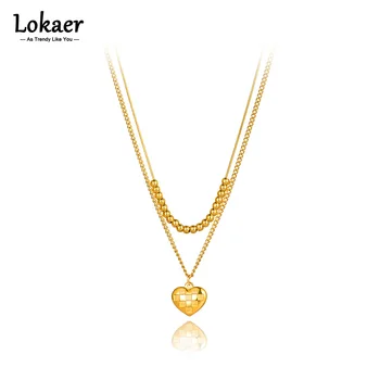 Lokaer Титановые бусы из нержавеющей стали, ожерелья с подвесками, Позолоченные Двухслойные чокеры с сердечками, ожерелье для женщин N22080