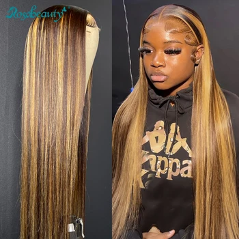 Rosabeauty 32-дюймовые парики из натуральных волос с подсветкой 13X4 HD Прозрачный Коричневый Парик Прямого переднего цвета для женщин