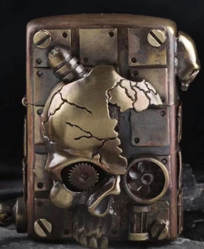 ZWD skull steampunk Двусторонняя сварочная латунная зажигалка ручной работы kerosene art collection
