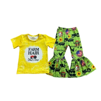 Бутик одежды для фермерских коров, рубашка, расклешенные брюки, комплекты одежды для маленьких девочек оптом.