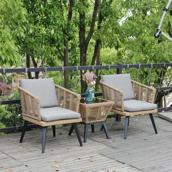 Вилла Внутренний Двор Балкон Ротанговый Стул Комплект из Трех Частей Nordic Leisure Outdoor Chair Комбинированная Уличная Мебель Шезлонги