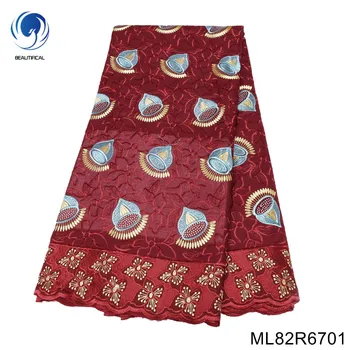 Винтажная вышивка Цветочный Горный Хрусталь Декоративный дизайн Нигерийская Швейцарская Хлопчатобумажная Кружевная ткань Платье для большого случая ML82R67