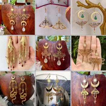 Винтажные серьги в богемном лесном стиле для женщин, серьги с подвеской в виде бабочки-гриба, креативные украшения золотого цвета