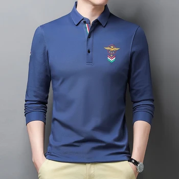Высококачественная модная футболка с вышивкой и длинным рукавом, мужская весенне-осенняя новинка бренда Paul Polo, мужской топ из мерсеризованного хлопка с лацканами