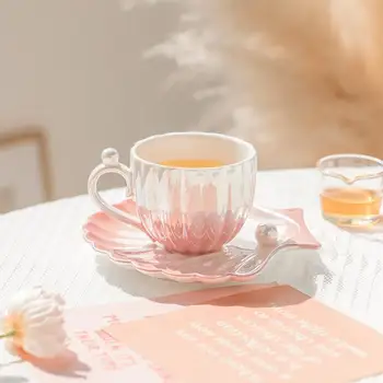 Градиентный жемчуг в виде ракушки, керамическая кружка, кофейная чашка с блюдцем, послеобеденное молоко, овсянка, чай, чашки для воды, чайная чашка, посуда для напитков