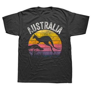 День Австралии, винтажные футболки с забавным австралийским кенгуру, хлопковая уличная одежда, подарки с коротким рукавом, футболки на день рождения, мужская одежда