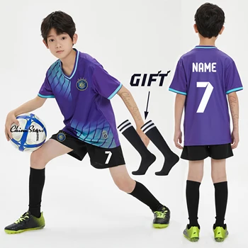 Детская футбольная рубашка, Персонализированный комплект футболок для мальчиков на заказ, Футбольная форма из полиэстера, Дышащий футбольный комплект, Униформа для детей