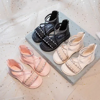 Детские сандалии для девочек, Новая модная летняя обувь в корейском стиле, Детская обувь принцессы начальной школы со стразами