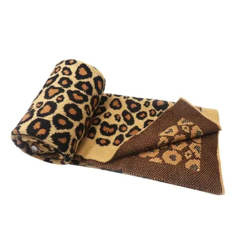 Детское вязаное одеяло Шерстяное одеяло с леопардовым принтом, осенне-зимнее детское теплое полотенце для пеленания, детское постельное белье, головной платок
