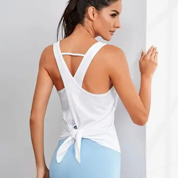 Жилет для йоги, женская летняя новая спортивная блузка, однотонная, быстросохнущая, для красоты спины, повседневная Свободная одежда для фитнеса без рукавов