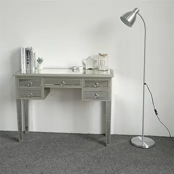 Зеркальный туалетный столик, Серебряный консольный столик, столик для макияжа с 5 выдвижными ящиками, зеркальный столик для спальни / гостиной