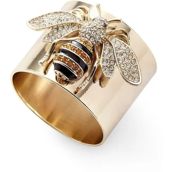 Изысканные Роскошные золотые кольца с резьбой в виде пчелы для женщин, модное кольцо с металлической инкрустацией из белого камня, подарок для помолвки, ювелирные изделия