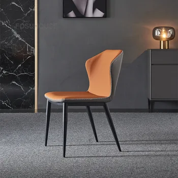 Итальянские обеденные стулья с кожаной спинкой, современная креативная мебель для столовой, роскошное кресло для столовой со спинкой в скандинавском стиле, кресло для отдыха