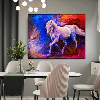 Картина маслом, печать плаката с сильной белой лошадью На холсте, стена гостиной, Поп-арт, украшение дома, Бескаркасные картины