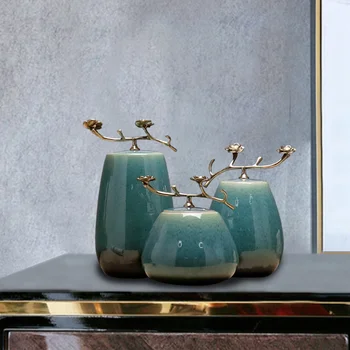 Китайская керамическая банка для хранения, Латунный цветок сливы, Декоративный резервуар для хранения, украшения для гостиной, ТВ-шкаф, Винный шкаф, Поделки