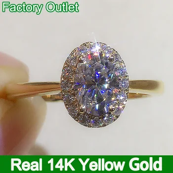 Кольцо из настоящего желтого золота 14 карат, Женское Обручальное кольцо на годовщину помолвки, Обручальное кольцо с овальным бриллиантом муассанитом, Модный романтический бриллиант весом 1 2 3 4 5 карат