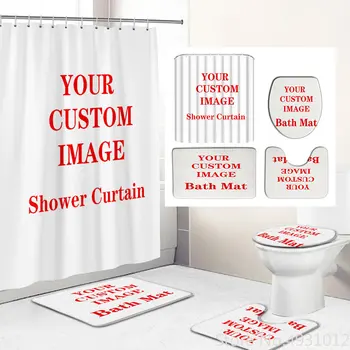 Комплект штор для душа с принтом логотипа по ссылке, комплект из полиэстера, Изготовленный на заказ противоскользящий коврик для ванной, крышка унитаза, наборы ковриков для ванной