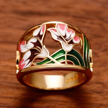 Креативные женские кольца с цветами из эмали ручной работы для свадебной церемонии, яркие цветные модные украшения для пальцев, прямая поставка