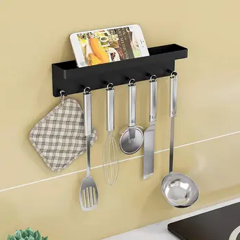 Кухонная стойка для хранения, настенный органайзер для ключей без перфорации, с лотком и крючками, экономящий пространство для самостоятельного хранения в кухне и ванной комнате