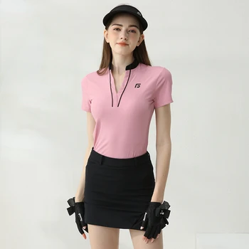 Летняя женская футболка для гольфа с коротким рукавом и V-образным вырезом, Быстросохнущий тонкий топ, короткая юбка, женская одежда для гольфа и тенниса