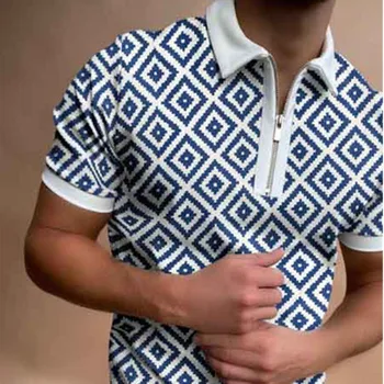 Летняя Мужская Повседневная рубашка Поло 2023 года с короткими рукавами Argyle, Винтажная Модная футболка С отворотом, Мужская рубашка Поло, Мужская одежда