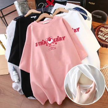 Летняя футболка для беременных с коротким рукавом, одежда для кормящих матерей с модным принтом, одежда для грудного вскармливания, топы для женщин в период лактации
