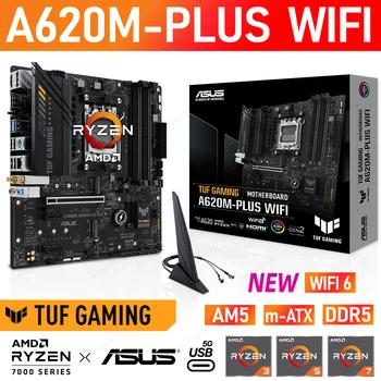 Материнская плата ASUS TUF GAMING A620M PLUS WIFI Micro-ATX A620 DDR5 128 ГБ Wi-Fi 6 Разъемов AM5 для процессора AMD Ryzen серии 7000 CPU