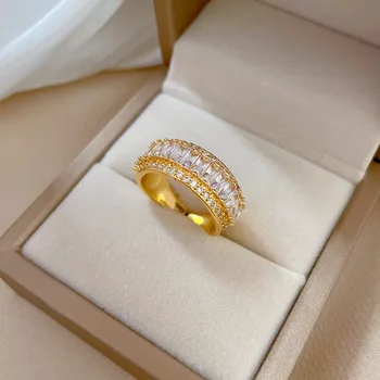 Милое женское кольцо с белым хрустальным камнем из титановой стали, высококлассные обручальные кольца для женщин, Изящное обручальное кольцо с квадратным цирконом для невесты