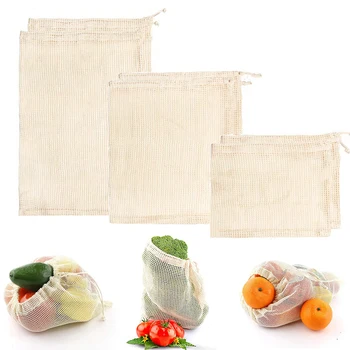 Многоразовая сумка для овощей, Хлопчатобумажные сетчатые пакеты, продуктовая сумка для кухни, пакеты для фруктов и овощей, Многоразовая хлопчатобумажная хозяйственная сумка