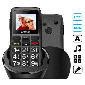 Мобильный Телефон Artfone C1 + Bar Для Пожилых Людей С Бесплатной Зарядной Док-Станцией Большая Резиновая Клавиатура Для Пожилых Людей С Двумя Sim-картами One Key SOS FM 1400mAh Cell
