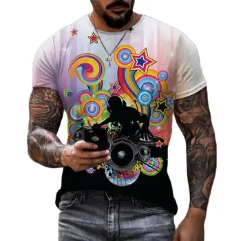 Модный тренд Уличный стиль DJ Музыка графические футболки Летние Мужские Повседневные Футболки в стиле хип Хоп с принтом с круглым вырезом и коротким рукавом