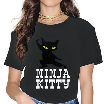 Незаменимая женская футболка Ninja Cat, японский милый мультфильм о животных, винтажные футболки, футболка с круглым вырезом и коротким рукавом, одежда для взрослых