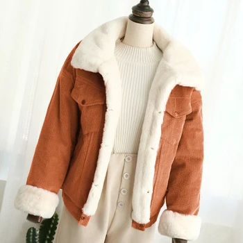 Новое зимнее женское пальто с подкладкой из овечьей шерсти 2023, Бархатная теплая женская куртка-бомбер, зимняя вельветовая женская верхняя одежда, студенческая куртка
