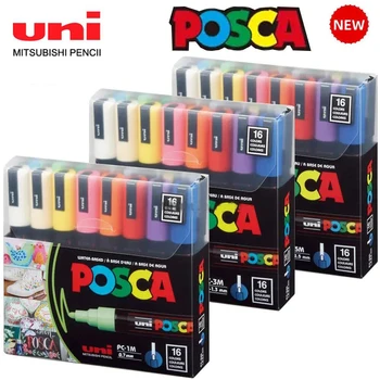 Новый Японский Uni Posca 16 Цветов Набор Маркеров Для Рисования, PC-1M 3M 5M Art Pen Painting Принадлежности Для Рисования Граффити Новая Упаковка Подарок