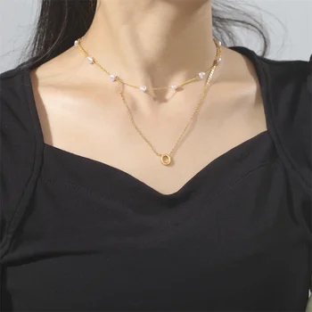 Ожерелье с подвеской из 26 начальных букв для женщин, ожерелья с жемчугом в виде сердца, Двухслойные женские колье, жемчужные ожерелья, ювелирные изделия