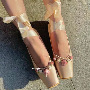 Розовые Розовые Атласные Босоножки На плоской подошве С Мелкой Перекрестной Завязкой, Женская Балетная обувь С ремешком Из Шелковой ленты, Уютные Zapatos Mujer Design Для Танцев
