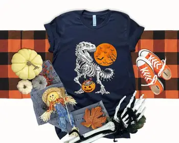 Рубашки на Хэллоуин, для мальчиков, страшная футболка со скелетом динозавра Ти рекса, Жуткая рубашка Saurus Rex, футболка с динозавром на Хэллоуин