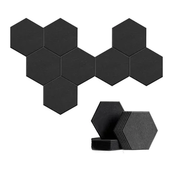 Самоклеящаяся шестиугольная акустическая панель из 8 упаковок, звукопоглощающая панель для студий / студий звукозаписи / офисов, черная