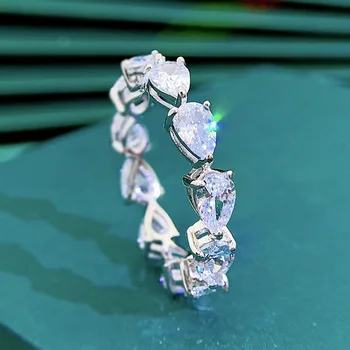 Серебряное кольцо европейской и американской моды S925, однорядная грушевидная капля воды, полная бриллиантов, ювелирное кольцо с бриллиантами
