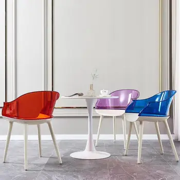 Скандинавский креативный прозрачный стул, современный простой пластиковый обеденный стул, дизайнерский акриловый стул для магазина чая с молоком, стул со спинкой