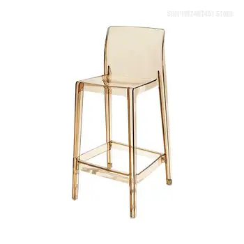 Скандинавский Прозрачный барный стул со спинкой для дома, барный стул с простой сеткой, Красный Стул-Призрак, Роскошный Барный стул, Акриловый Высокий табурет