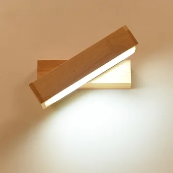 Современный простой бревенчатый светодиодный настенный светильник с кнопочным выключателем, изголовье кровати из массива дерева, вращающийся светильник